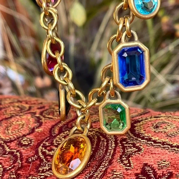 Yves Saint Laurent Ultra Rare Gold Plated Multicolored Jewel Charm Bracelet - Picture 12 of 12